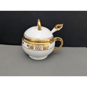 Rosenthal Selb Bavaria Donatello Art Deco Sugar Bowl With Spoon Gold Cream
